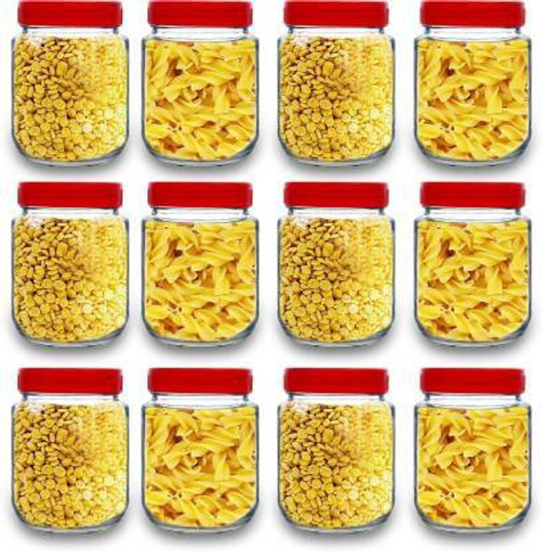 CROCO JAR Glass Grocery Container - 350(Pack of 4, Red)