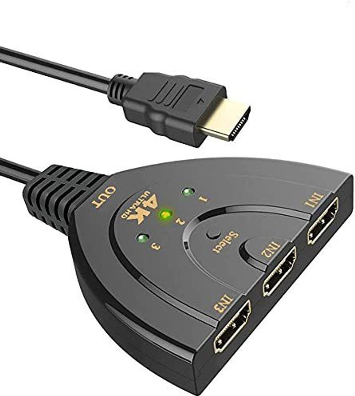 microware HDMI Switch, 3 Port 4K HDMI Switcher 3x1 Switch HDMI Splitter Pigtail Cable Supports Full HD 4K 1080P 3D Player Media Streaming Device(Black)
