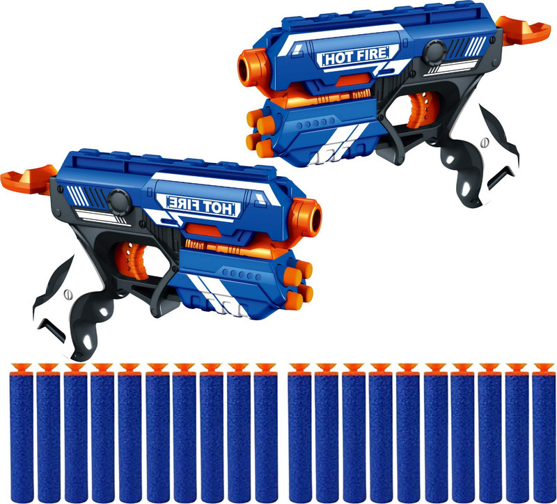 Toy Cloud Combo Set of 2 Hot Fire Manual Soft Blaster Toy Gun (10 Soft Foam Bullets and 10 Suction Dart Bullets), Safe and Long Range Shooting Gun Guns & Darts(Blue, White)