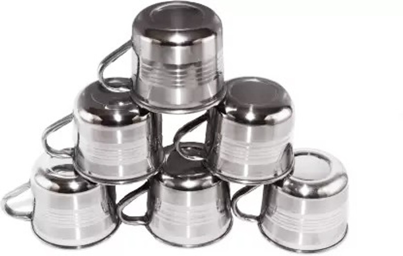CRAZYGOL Pack of 6 Stainless Steel Regular Use Royal Steel Tea Cup/Coffee Set of 6 Piece, Sliver,125ml(Steel, Cup Set)
