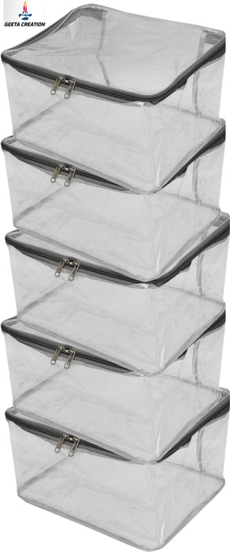 FEVWEL Multipurpose High Quality LargeTransparent Garment Covers,Saree Cover, Salwar, Kurti Suit Bag and Bed Sheets Cover Garment Covers (Pack of 3)(Grey)