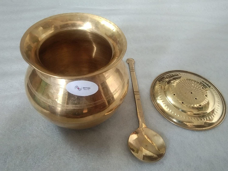 SKYTAIL Bronze Pot Set with Lid and Laddle, Vengala Panai, Kansya Patra, Kancina Patre. 1 Kg Rice Cooking Capacity -Vessel Weight 2 KG. Ideal for preparing Pongal. Height 6 Inch x Width 6 inch. Pot 15 cm diameter 3 L capacity with Lid(Bronze)