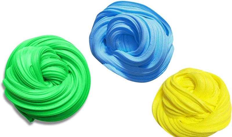 Juliana Non Sticky Soft Stretchy Scented Fluffy Slime Putty Toys Non Toxic Stress Relief for Kids and Adults Pack of 3 (Blue yellow green -50 gm each free with activator and glitter) Multicolor Putty Toy