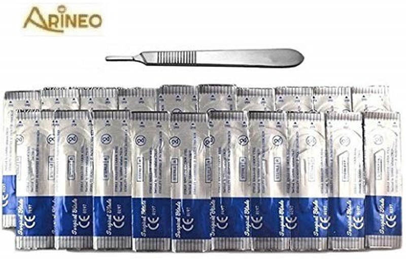 ARINEO Stainless Steel (Lot of 20) Scalpel Blades #10 with #3 Metal Handle Suitable for Surgical Scalpel(Pack of 20)