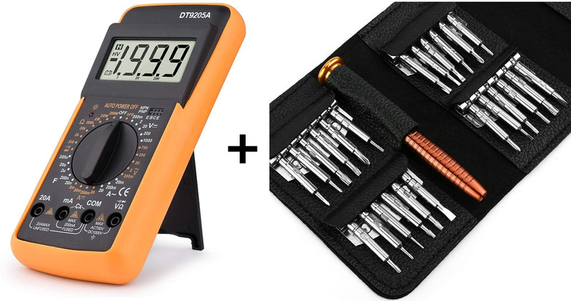 SG Flash Professional Multimeter With 25 IN 1 MULTIPURPOSE TOOL KIT AC DC Voltage Current Resistance Capacitance HFE Diode Tester Multimeter Professional With Bazzer (9205) Digital Multimeter(Black 2000 Counts)