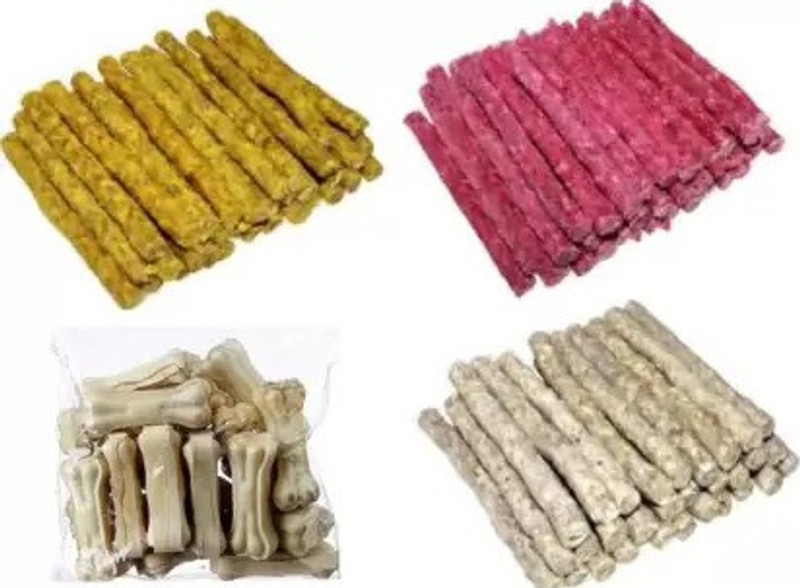 Foodie Puppies Munchy Sticks Chicken 500g Munchy Mutton 500g Munchy 500g Bone 3Inch 500g Chicken, Mutton Dog & Cat Chew(2 kg, Pack of 4)