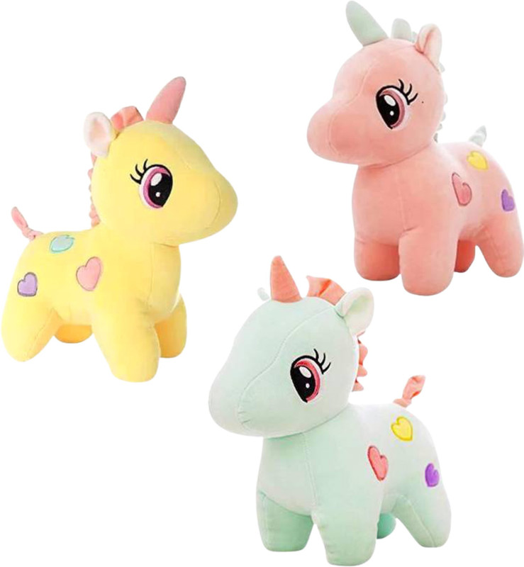 Toyhaven Cute and lovely soft toy set of 3 UNICORNS for kids /soft toys for kids, birthday and other special occasions. - 25 cm(Green, Pink, Yellow)