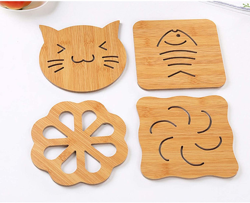 SHIDHMI Tableware Heat Resistant Non-Slip Eco-Friendly Bamboo Wooden Coasters Trivets Pot Mat for Kitchen Hotel Office Table Dining Table Keep Dishes, Plates, Kettles,Teapots,Bowls Pack of 4 Polished Trivet(Pack of 4)