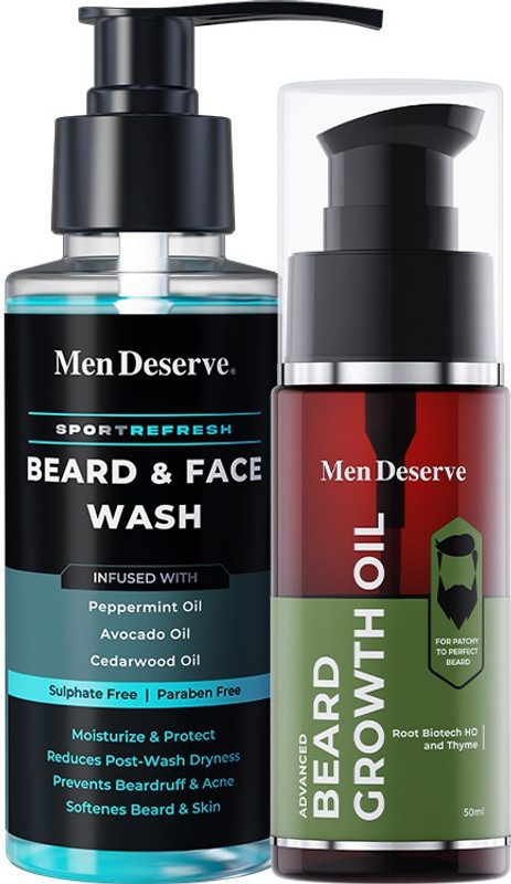 Men Deserve Combo of Advanced Beard Growth Oil and Sport Refresh Beard and Face Wash(2 Items in the set)