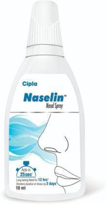 Cipla Naselin Nasal Spray | Relief from Nasal Congestion | Decongestants for a Blocked Nose | Restores moisture | (10 ML * 10 Pack) Manual Nasal Aspirator(White)
