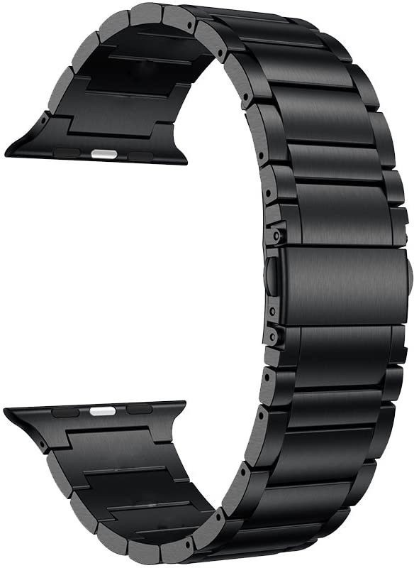 Viraan Compatible for Apple Watch Band 44mm 42mm, Solid Stainless Steel Metal Link Bracelet Bands Replacement for iWatch Strap Compatible for Apple Watch SE Series 7/6/5/4 Band Smart Watch Strap(Black)