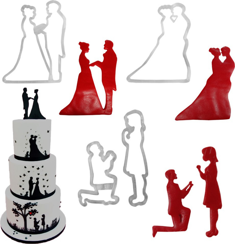 JSA Couple Anniversary Silhouette Bridal Engagement Cake Cookie Fondant Tool Plastic Mold and Cookie Cutter(Pack of 9)