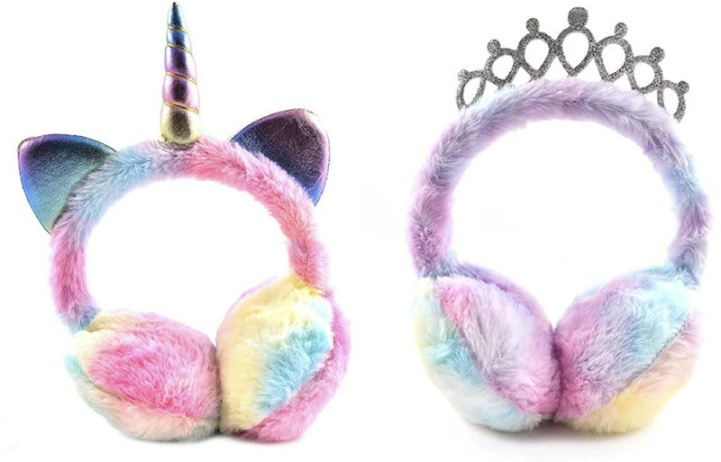 ZQBIEE Cute Winter & Outdoor Adjustable Earmuff Crown Unicorn Style for Girls and Women Ear Muff(Pack of 2)