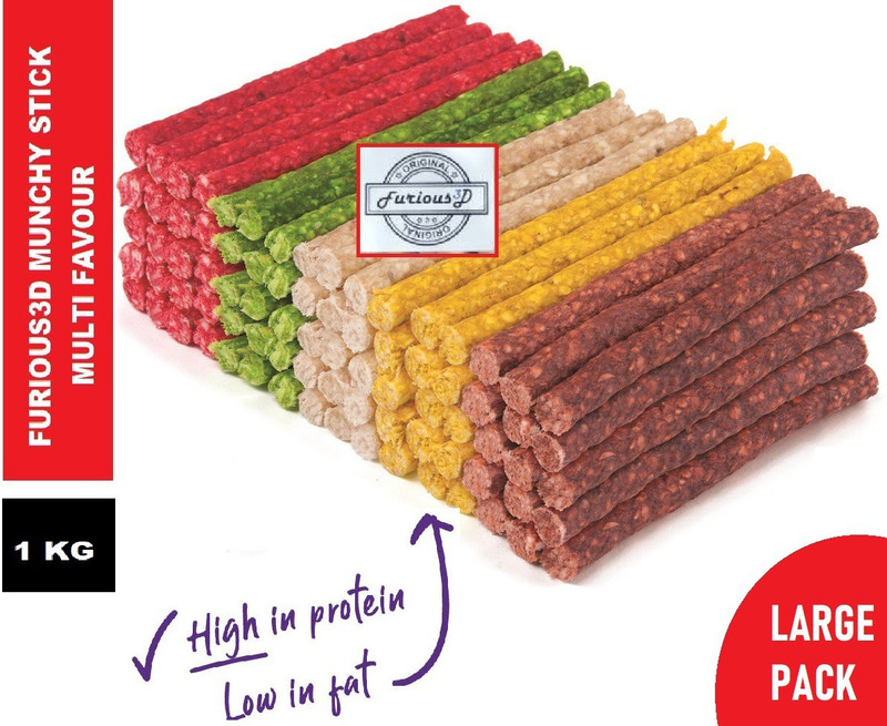 Furious3D Rawhide Long Lasting Chew Multi Flavor Munchy Sticks (Extra Vitamins) Vegetable, Mutton, Chicken, Mint, Egg Dog Chew(1 kg, Pack of 1)