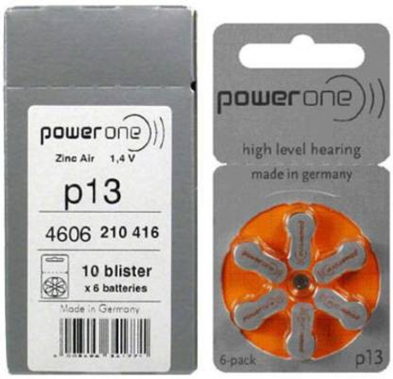 Power one P13 Hearing Aid Battery 1.45V 6X1 Strip 6 Batteries Stethoscope Case(Orange)