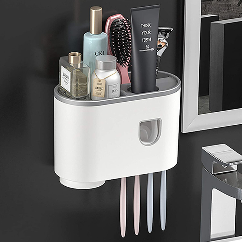TGOPIT Toothbrush Holder Wall Mounted Toothpaste Dispenser Kit Plastic Toothbrush Holder(Wall Mount)