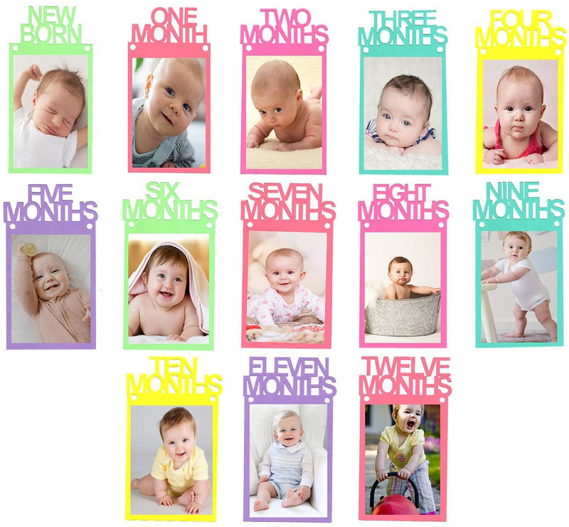 Fun and Flex New Born 1st Birthday Baby Photo Banner Multi color / Growth Record 1-12 Months / Monthly Milestone Photo Bunting Wreath, First Birthday Party Decoration - Multi Color Banner(6 ft, Pack of 15)