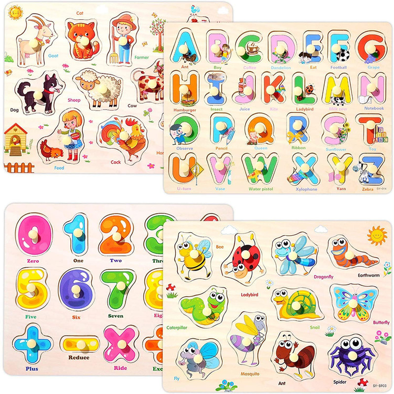 Authfort 3-4 Years Old Kids Wooden Puzzle Set, ABC Alphabet, Numbers & Farm Animals, Kids Learning Puzzles, Preschool Educational Puzzles, Activity Toys, Gift for Boys and Girls(Multicolor)