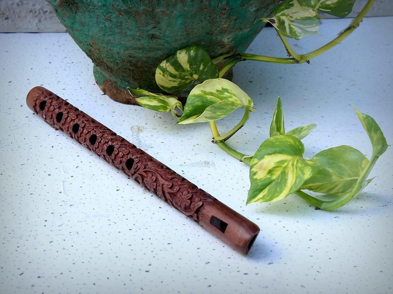amirami Hand Carved Wooden Flute Lord Krishna Bansuri Wooden Flute(32 cm)