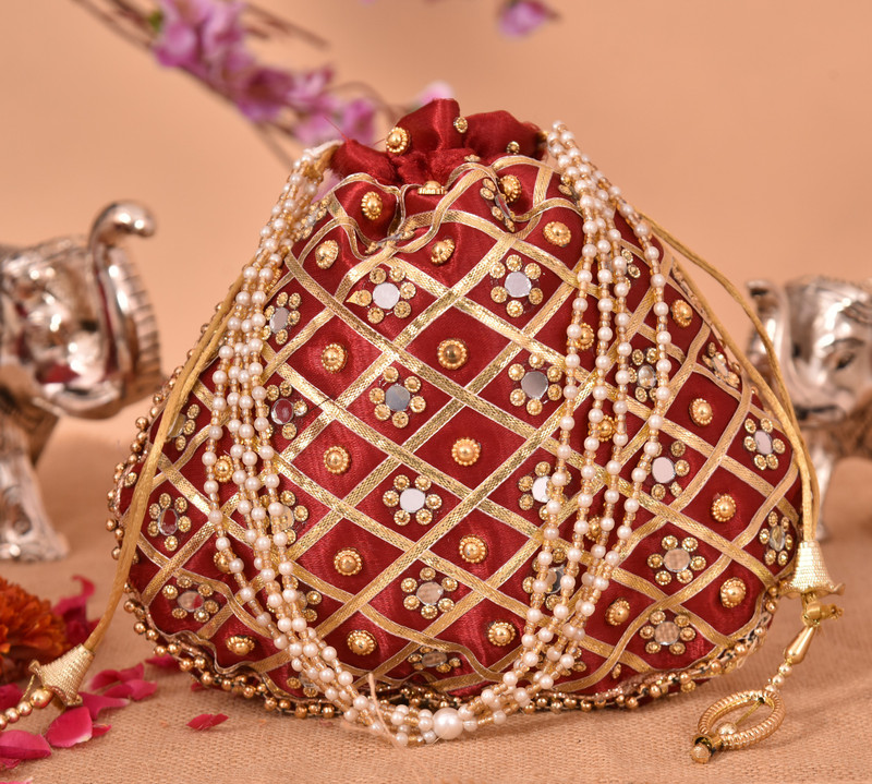 SHUBHKARIYA Maroon mirror Potli Potli
