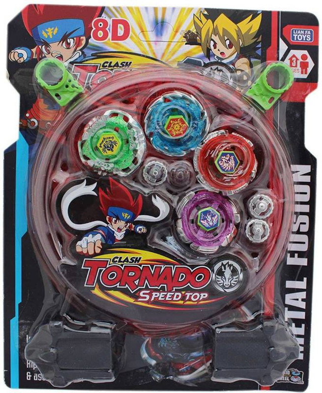 OX CRAFT 4 in 1 Metal BeybladeToy Set with Stadium and 2 Launchers (4 Blade, Beyb) Metal Fusion Round Beyblades for Kids Boys and Girls Baby Spinning Beyblade Toy(Multicolor)