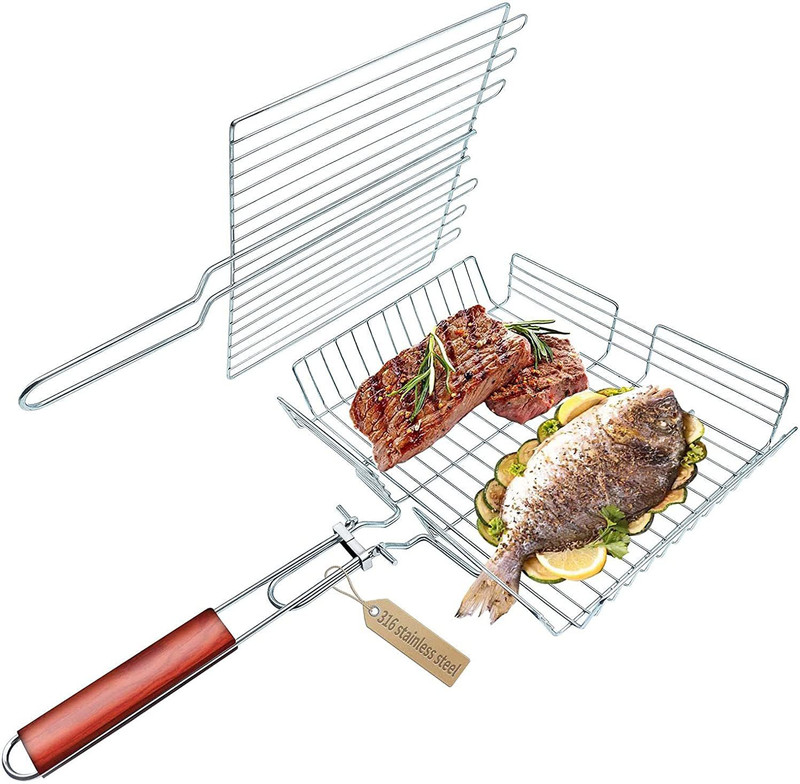 Amulakh CharcoalGrillHandWarmerRoundRackStandwithWoodenHandle(Silver) Charcoal Grill