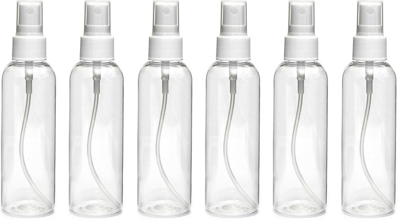 nsb herbals Transparent Plastic Empty Refillable Reusable Fine Mist Spray Bottle with Dust Cap 100 ml PET Spray Bottle(Pack of 6, Clear)