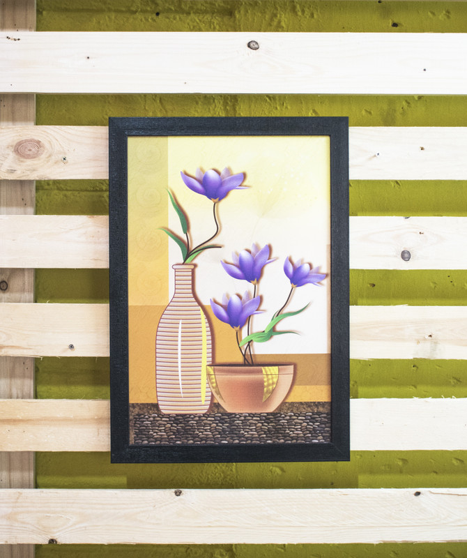 Woodecora Digital Vase Flower Bottle Art Print Frame | Wall hanging 13.5 inch 2D(Multicolor)
