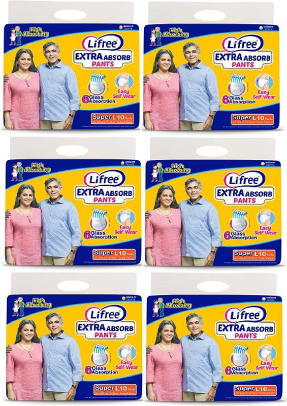 LIFREE Adult Pant Style M10 Medium Size ( M10 Pack of 6 ) Adult Diapers - M(60 Pieces)