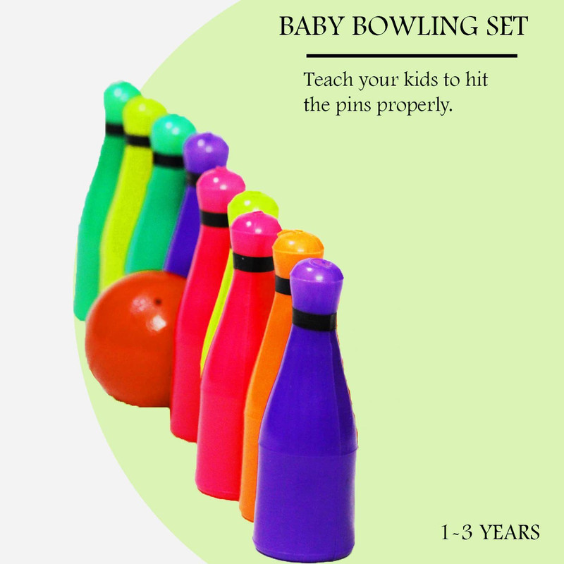 MINIKIDZ Bowling Toy Plastic Set with 6 Bottles and 2 Balls Game for Kids (Bowling Toy Set,Multicolor)(Small) Bowling