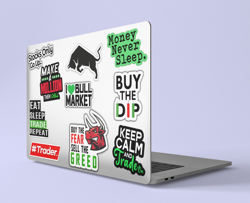 RINKON Stockmarket Stickers Sharemarket Sticker Intraday Trading Best Trade Tradingsetup For Trader Finance Investor Forex Daytrader Stock Market Laptop Stickers PACK OF 10 Vinyl Reusable Laptop Skin Compatible for 15.6 inch(Theme: Typography)
