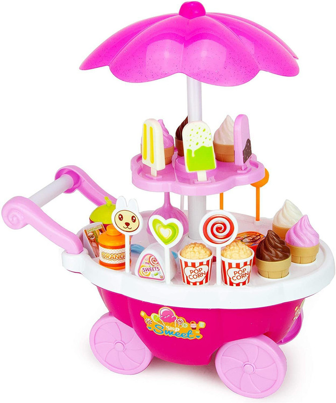 himanshu tex Luxury Sweet Shop Cart Kitchen Cart Without Music & Lighting Ice Cream Trolley Shop Set for Kids | Multi Color (39 Pcs Sweet Cart)