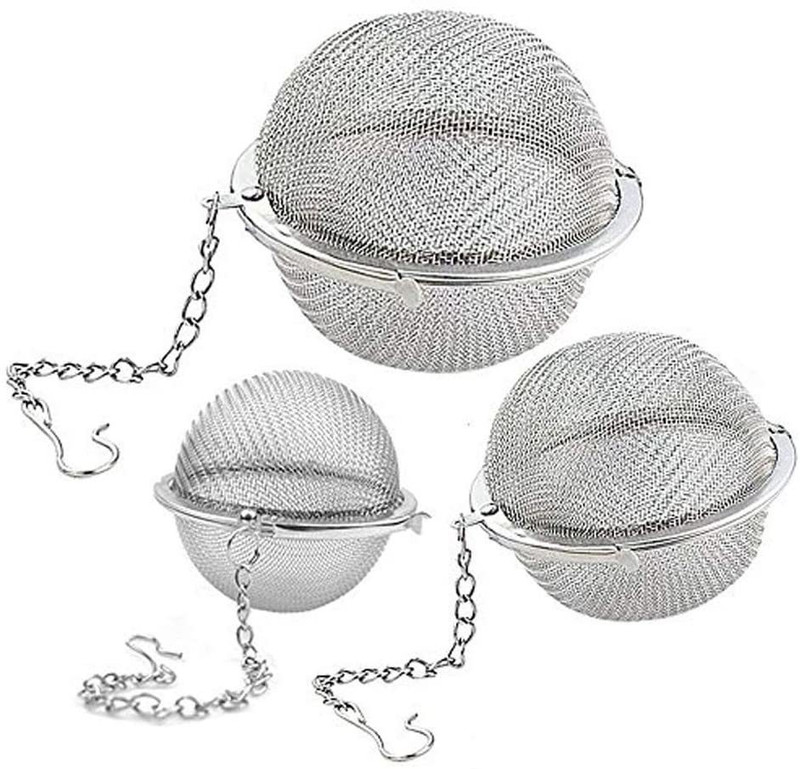 YANCI Stainless Steel Tea Ball Strainer Mesh Infuser Filter with Chain Hook (Mix) Tea Strainer(Pack of 3)