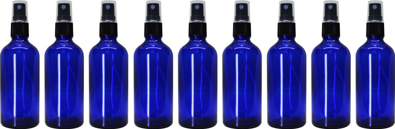 nsb herbals Blue Glass Bottle + Spray Pump 100 ml Glass Spray Bottle(Pack of 9, Blue)