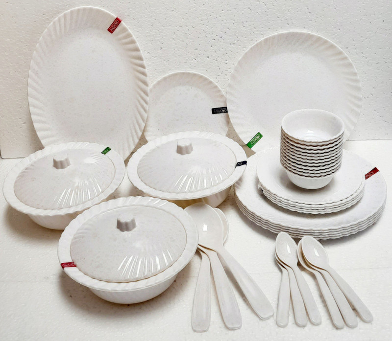 Radhe Crockery Pack of 44 Melamin 512 Dinner Set(Pink, White)