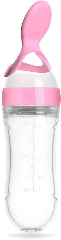 IRSHYAN KIDZGHAR Irshayn Kidzghar 90ML Newborn Baby Feeding Bottle Toddler Safe Silicone Squeeze Feeding Spoon Milk Cereal Bottle Baby Training Feeder (Random Color/90 ml) Teether and Feeder(Multicolor)