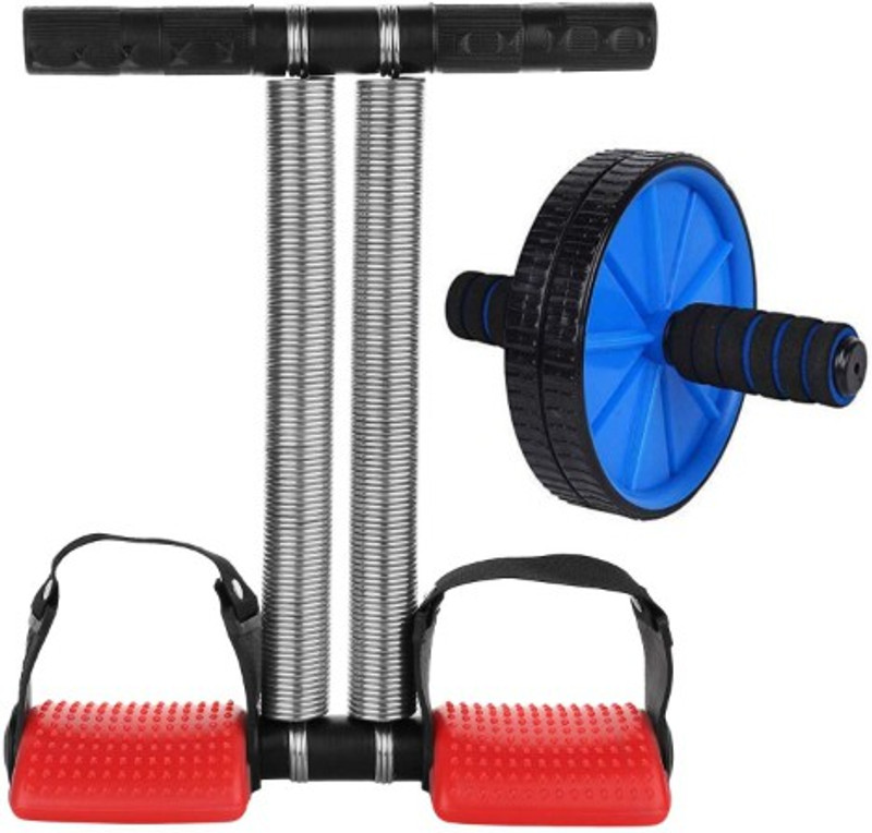 SUPERTEXON Tummy Trimmer Double and Single Spring Combo Pack with Ab Roller Tummy Twister Ab Exerciser(Multicolor)
