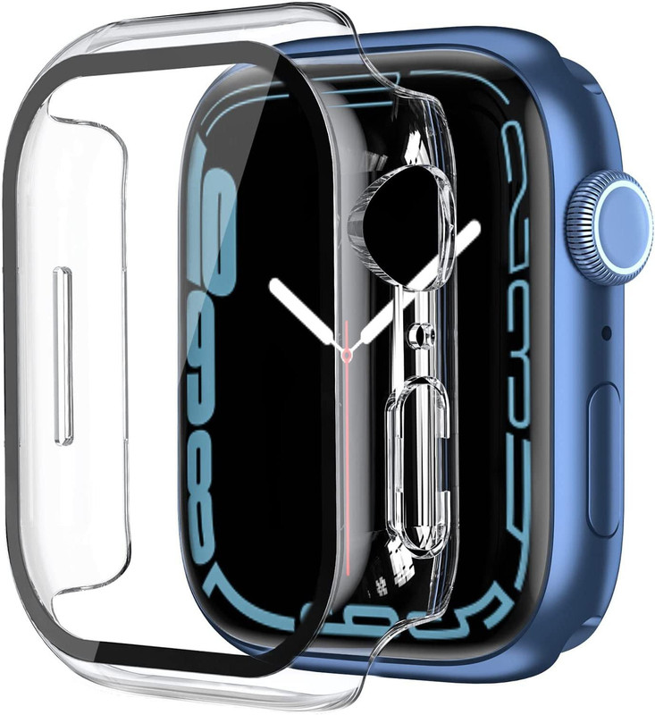 Hamz Edge To Edge Tempered Glass for Case Compatible with iWatch 45mm Series 7/SE/6/5/4/3/2/1 Built-in Tempered Glass, Hard PC Protector Cover(Pack of 1)