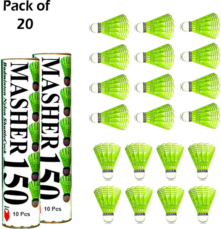AS ENTERPRISES Masher 150 Best plastic shuttlecock pack of 20 Nylon Shuttle  - Green(Medium Fast, 78, Pack of 20)