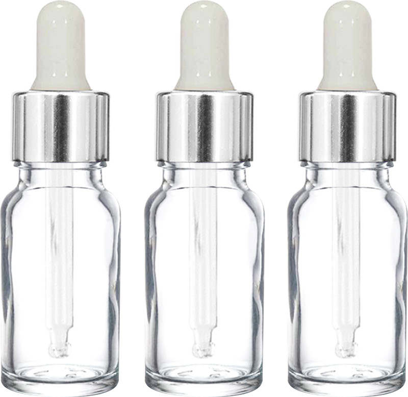 nsb herbals Clear Glass Bottle + Silver Cap + White Teat for Perfumes, Oils, Multipurpose Use 10 ml Glass Bottle(Pack of 3, Clear, Silver, White)