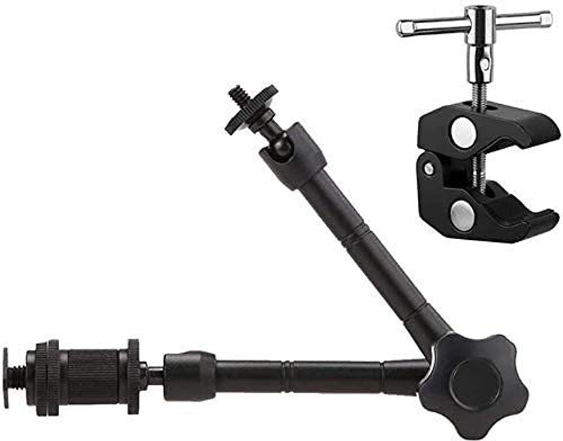 MILLETS Branded 11inch Adjustable Articulating Frction Magic Arm with Large Super Clamp Mount Compatible with DSLR Camera Rig, LCD Monitor, LED Lights, Flash Lights, Microphones, DJI Osmo,Smart Phone Tripod Ball Head(Black, Supports Up to 1000 g)