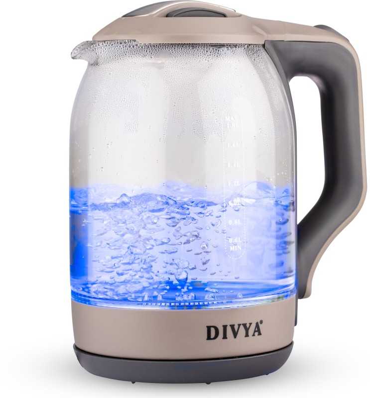 Divya 1.8 Liters Electric 1500-watt Glass Kettle with LED Backlight Electric Kettle(1.8 L, Dark Gray)