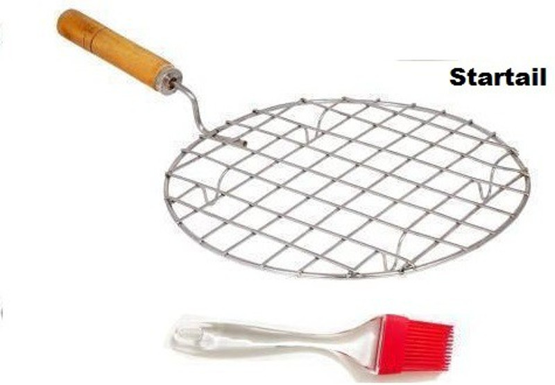 startail Stainless Steel roaster and brush 0.1 kg Roaster(Silver, Red)