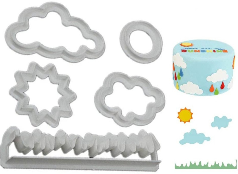 hussaini mart Nature Cutter Set, Grass Sun Cloud Cookie Cake Cutter Mini Cutters Fondant Chocolate Icing Mould Decorating Xmas Mold Baking Molding DIY Cookware Sugarcraft Tool Pack of 5 (White) Cookie Cutter(Pack of 5)