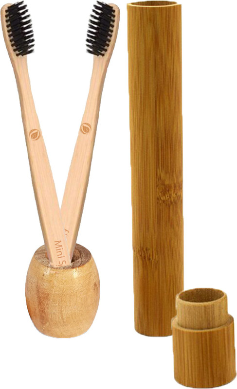 Mini Storify 1.Bamboo toothbrush stand | 1. bamboo travel case | 2. Kids bamboo tooth brush - Charcoal Soft Bristles, Natural, Oral Cleaning, Eco-Friendly, Biodegradable(4 Items in the set)