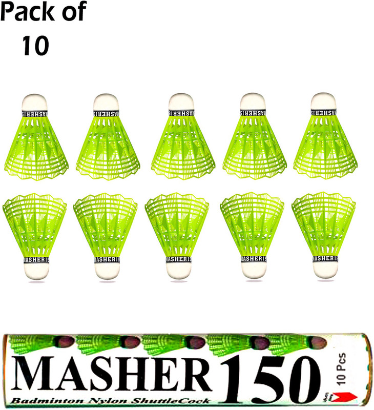 SMT FUN TOWN Masher 150 plastic shuttlecock pack of 10 Feather Shuttle  - Green(Medium Fast, 78, Pack of 10)