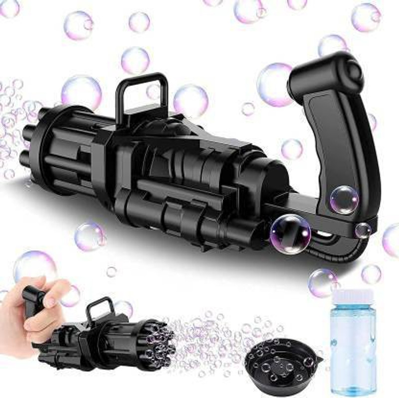 Pepstter 8-Hole Electric Bubbles Gun for Boys And Girls, New Gatling Bubble Machine Water Gun(Black)
