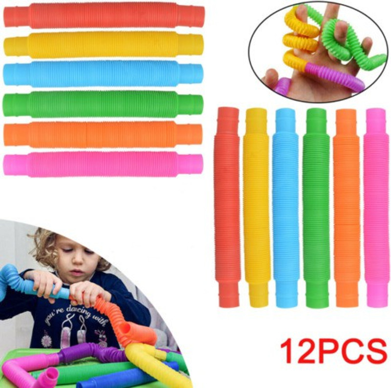 LIBRA Pop Tubes Pack Of 12, Sensory Fidget Toy for Kids, Teen, Adults, Sensory Tools Stress Toys Great for Children with Special Needs, Unique Classroom Fidget for Back to School Idea 2021(Multicolor)