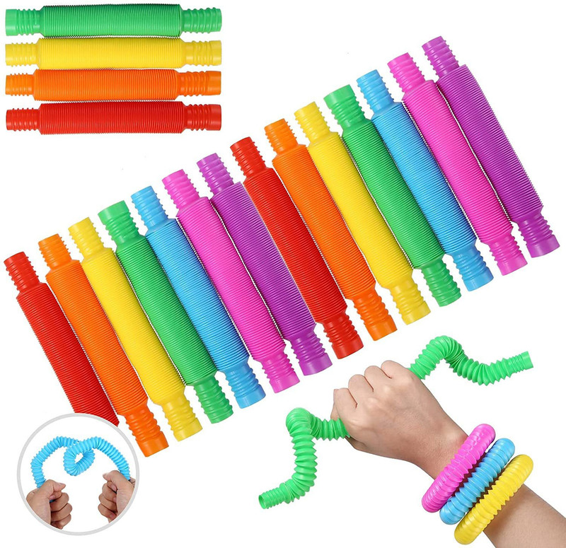 Galox 12 Pack Mini Pop and Tubes Toys for Kids & Adults - Sensory Tubes for Kids Decompression, Pop Fidget Tools for Stress and Anxiety Relief, Cool Bendable Toys Sensory Tubes for Toddlers(Multicolor)
