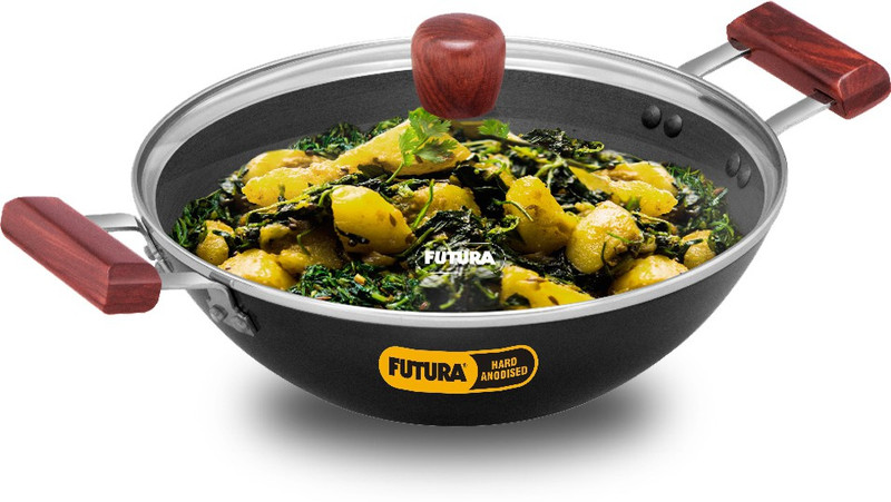 Hawkins Deep-Fry Pan, with Glass Lid (AD30G) Kadhai 28 cm diameter with Lid 3 L capacity(Hard Anodised)